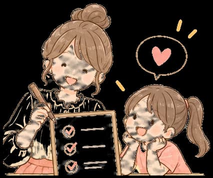 チェックリストに答えるママと女の子のイラスト